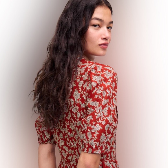 NWT Madewell Red Floral Midi Dress - Picture 3 of 8